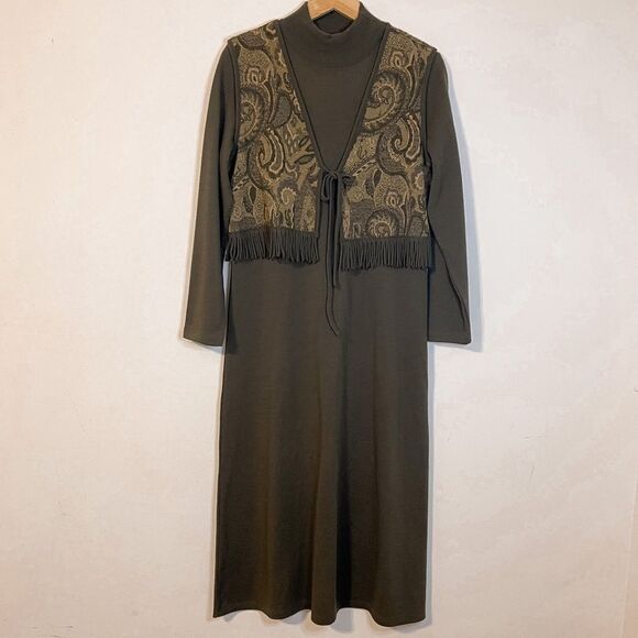 Vintage Lennie for Nina Leonard Mock Neck Sweater Dress M - Picture 1 of 8